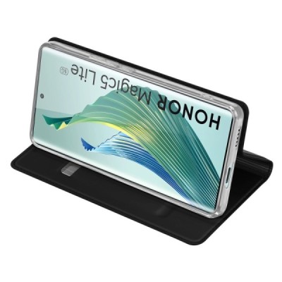 Huawei Honor Magic 5 Lite (Honor X40, Honor X9a) „Dux Ducis“ Skin sērijas melns ādas atvērams maciņš | Vacins.lv