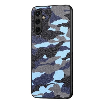 Samsung Galaxy A14 5G (SM-A146B, SM-A145F) „Camouflage“ Pattern zils ādas apvalks | Vacins.lv