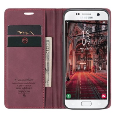 Samsung Galaxy S7 (G930) CaseMe Retro solīds atvēramais ādas bordo maciņš - maks | Vacins.lv