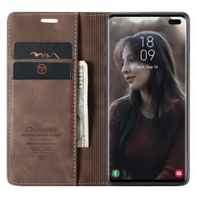 Samsung Galaxy S10+ (G975) CaseMe Retro solidus atverčiamas rudas odinis dėklas - knygutė | Priedai.lt