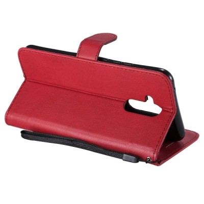 Huawei Mate 20 Lite atverčiamas raudonas odinis retro dėklas - piniginė | Priedai.lt