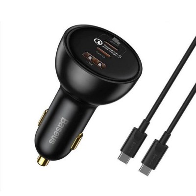 „Baseus“ Multi-Port Fast Charge automobilinis įkroviklis (160W) - juodas + Type-C laidas | Priedai.LT