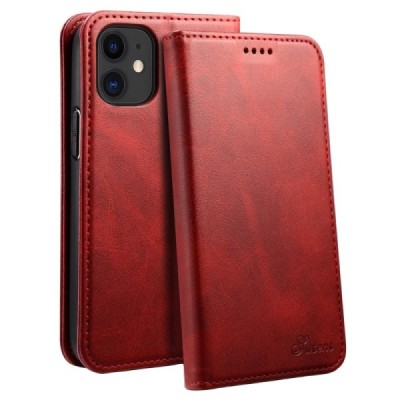 Apple iPhone 12 Mini Suteni ādas atvēramais sarkans maciņš (maks) | Vacins.lv