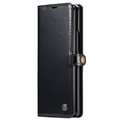 Samsung Galaxy Fold5 5G (SM-F946B) „CaseMe“ Leather solīds atvēramais ādas melns maciņš - maks | Vacins.lv