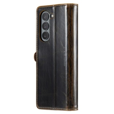 Samsung Galaxy Fold5 5G (SM-F946B) „CaseMe“ Leather solīds atvēramais ādas brūns maciņš - maks | Vacins.lv