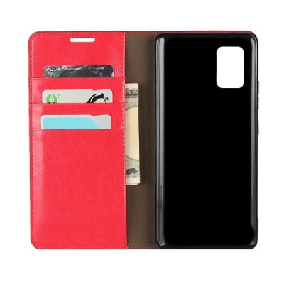 „Deluxe“ Samsung Galaxy A51 (A515F) raudonas odinis atverčiamas dėklas | Priedai.lt