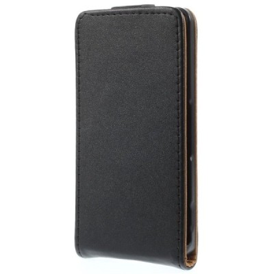 Sony Xperia Z3 Compact klasisks ādas vertikāli atvēramais melns futrālis / Vacins.lv