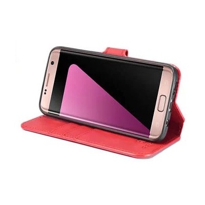Samsung Galaxy S7 Edge (G935) atverčiamas raudonas odinis retro dėklas - piniginė | Priedai.lt