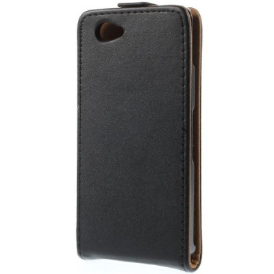 Sony Xperia Z3 Compact klasisks ādas vertikāli atvēramais melns futrālis / Vacins.lv