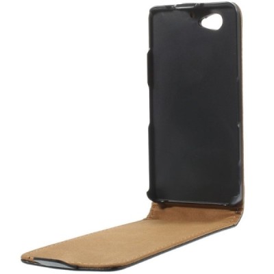 Sony Xperia Z3 Compact klasisks ādas vertikāli atvēramais melns futrālis / Vacins.lv