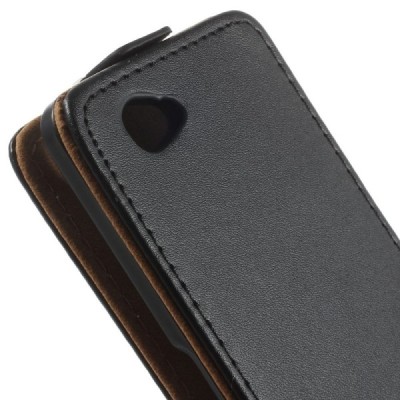 Sony Xperia Z3 Compact klasisks ādas vertikāli atvēramais melns futrālis / Vacins.lv