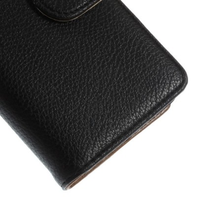 Sony Xperia Z3 Compact atvēramais melns ādas Litchi futrālis - maciņš / Vacins.lv