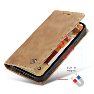 Apple iPhone 15 Plus CaseMe Retro solīds atvēramais ādas gaiši brūns maciņš - maks | Vacins.lv