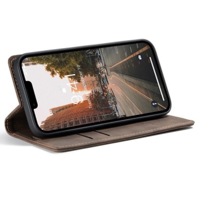 Apple iPhone 15 Plus CaseMe Retro solīds atvēramais ādas tumši brūns maciņš - maks | Vacins.lv