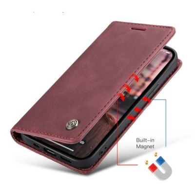 Apple iPhone 15 Plus CaseMe Retro solīds atvēramais ādas bordo maciņš - maks | Vacins.lv