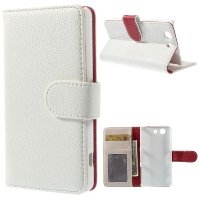 Sony Xperia Z3 atvēramais balts ādas Litchi futrālis - maciņš / Vacins.lv