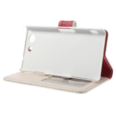 Sony Xperia Z3 Compact atverčiamas baltas odinis Litchi dėklas - piniginė / Priedai.lt