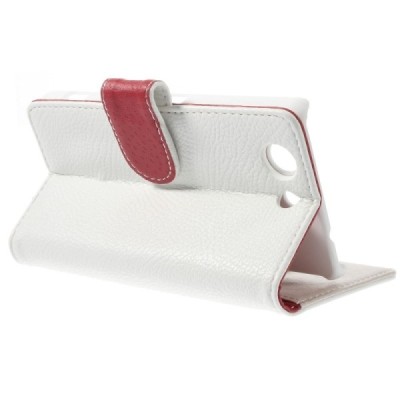 Sony Xperia Z3 Compact atverčiamas baltas odinis Litchi dėklas - piniginė / Priedai.lt