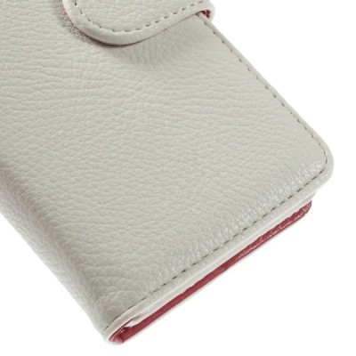 Sony Xperia Z3 Compact atverčiamas baltas odinis Litchi dėklas - piniginė / Priedai.lt