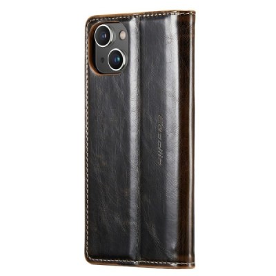 Apple iPhone 15 „CaseMe“ Leather solīds atvēramais ādas brūns maciņš - maks | Vacins.lv