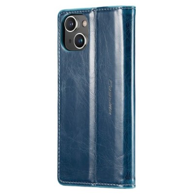 Apple iPhone 15 „CaseMe“ Leather solīds atvēramais ādas zils maciņš - maks | Vacins.lv