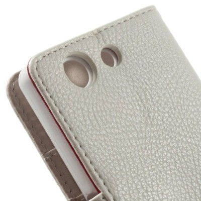 Sony Xperia Z3 Compact atverčiamas baltas odinis Litchi dėklas - piniginė / Priedai.lt