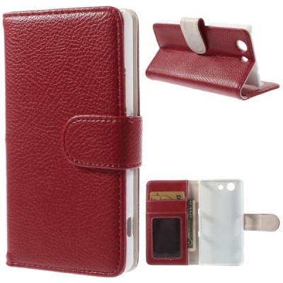 Sony Xperia Z3 atvēramais sarkans ādas Litchi futrālis - maciņš / Vacins.lv