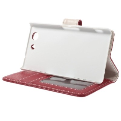 Sony Xperia Z3 atvēramais sarkans ādas Litchi futrālis - maciņš / Vacins.lv