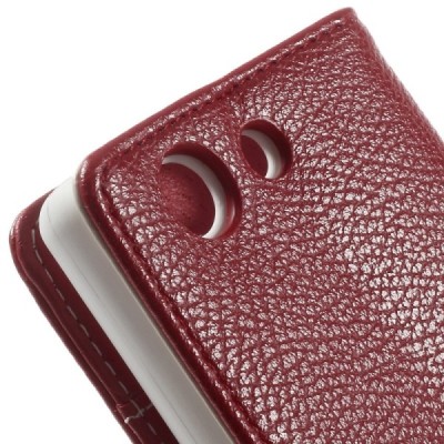 Sony Xperia Z3 atvēramais sarkans ādas Litchi futrālis - maciņš / Vacins.lv