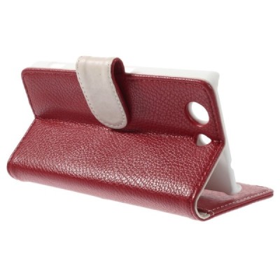 Sony Xperia Z3 atvēramais sarkans ādas Litchi futrālis - maciņš / Vacins.lv