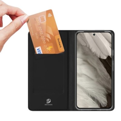 Google Pixel 8 „Dux Ducis“ Skin sērijas melns ādas atvērams maciņš | Vacins.lv