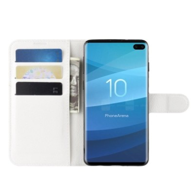 Samsung Galaxy S10+ (G975) atverčiamas juodas odinis Litchi dėklas - piniginė | Priedai.lt