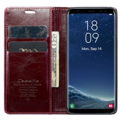 Samsung Galaxy S8+ (G955) „CaseMe“ Leather solidus atverčiamas bordo odinis dėklas - knygutė | Priedai.lt