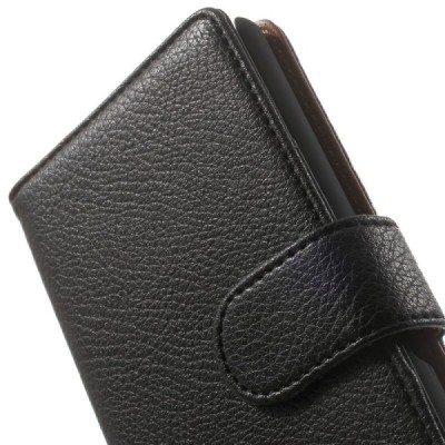 Sony Xperia E3 atverčiamas juodas odinis Litchi dėklas - piniginė / Priedai.lt