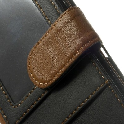 Sony Xperia E3 atverčiamas juodas odinis Litchi dėklas - piniginė / Priedai.lt