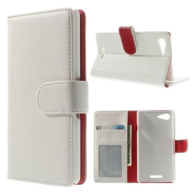 Sony Xperia E3 atvēramais sarkans ādas Litchi futrālis - maciņš / Vacins.lv