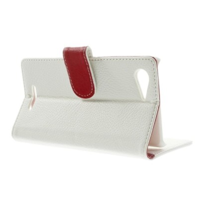 Sony Xperia E3 atvēramais sarkans ādas Litchi futrālis - maciņš / Vacins.lv