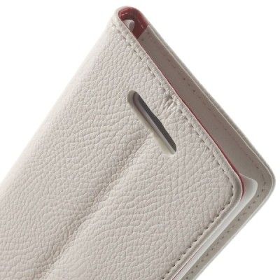 Sony Xperia E3 atvēramais sarkans ādas Litchi futrālis - maciņš / Vacins.lv