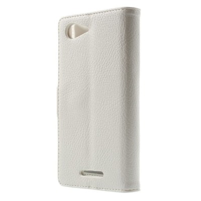 Sony Xperia E3 atvēramais sarkans ādas Litchi futrālis - maciņš / Vacins.lv