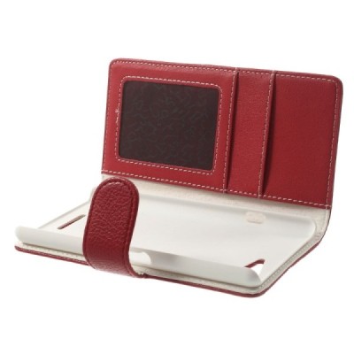 Sony Xperia E3 atverčiamas raudonas odinis Litchi dėklas - piniginė / Priedai.lt