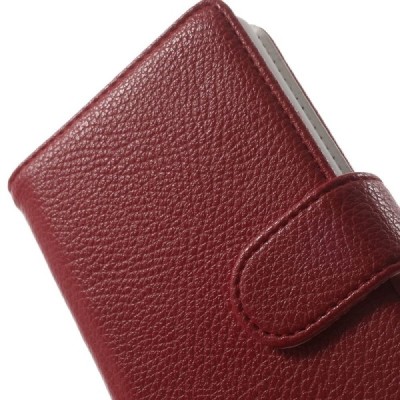 Sony Xperia E3 atverčiamas raudonas odinis Litchi dėklas - piniginė / Priedai.lt