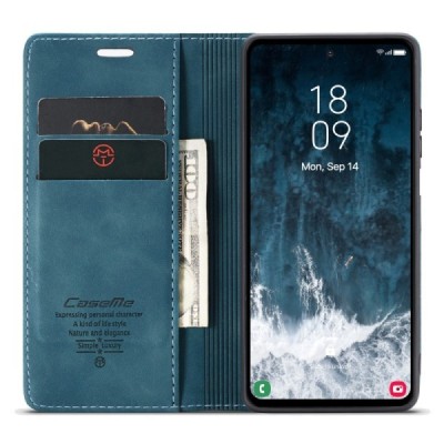 Samsung Galaxy S23 FE (Fan Edition) CaseMe Retro solīds atvēramais ādas zaļš maciņš - maks | Vacins.lv