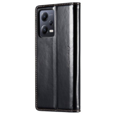 Xiaomi Redmi Note 12 Pro+ 5G „CaseMe“ Leather solīds atvēramais ādas melns maciņš - maks | Vacins.lv