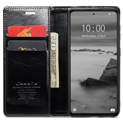 Xiaomi Redmi Note 12 Pro+ 5G „CaseMe“ Leather solīds atvēramais ādas melns maciņš - maks | Vacins.lv