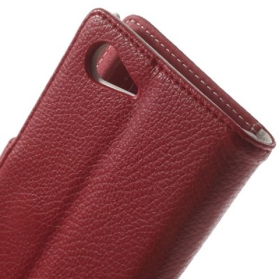 Sony Xperia E3 atverčiamas raudonas odinis Litchi dėklas - piniginė / Priedai.lt