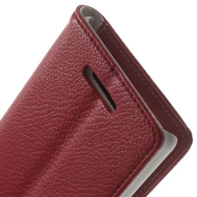 Sony Xperia E3 atverčiamas raudonas odinis Litchi dėklas - piniginė / Priedai.lt