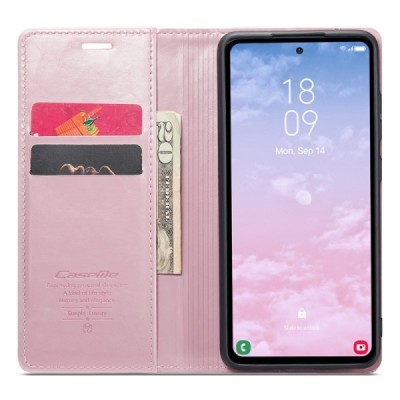 Samsung Galaxy S23 FE (Fan Edition) „CaseMe“ Leather solīds atvēramais ādas rozs maciņš - maks | Vacins.lv