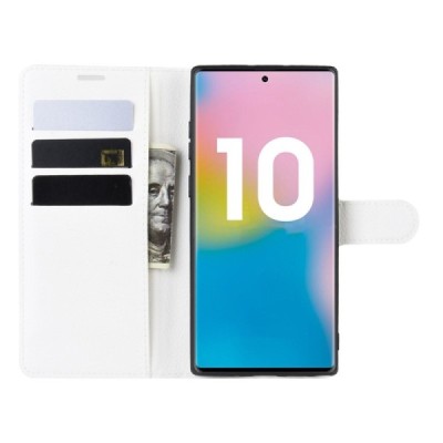 Samsung Galaxy Note 10+ (N975F) atvēramais balts ādas Litchi maciņš (maks) | Vacins.lv