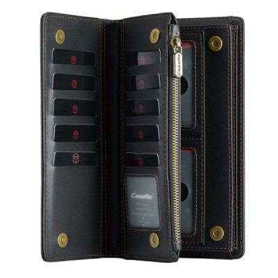 „CaseMe“ Crossbody universali atverčiama juoda odinė įmautė - piniginė (XXL dydis) | Priedai.lt
