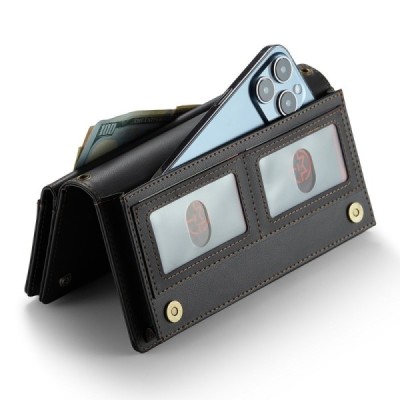 „CaseMe“ Crossbody universali atverčiama juoda odinė įmautė - piniginė (XXL dydis) | Priedai.lt